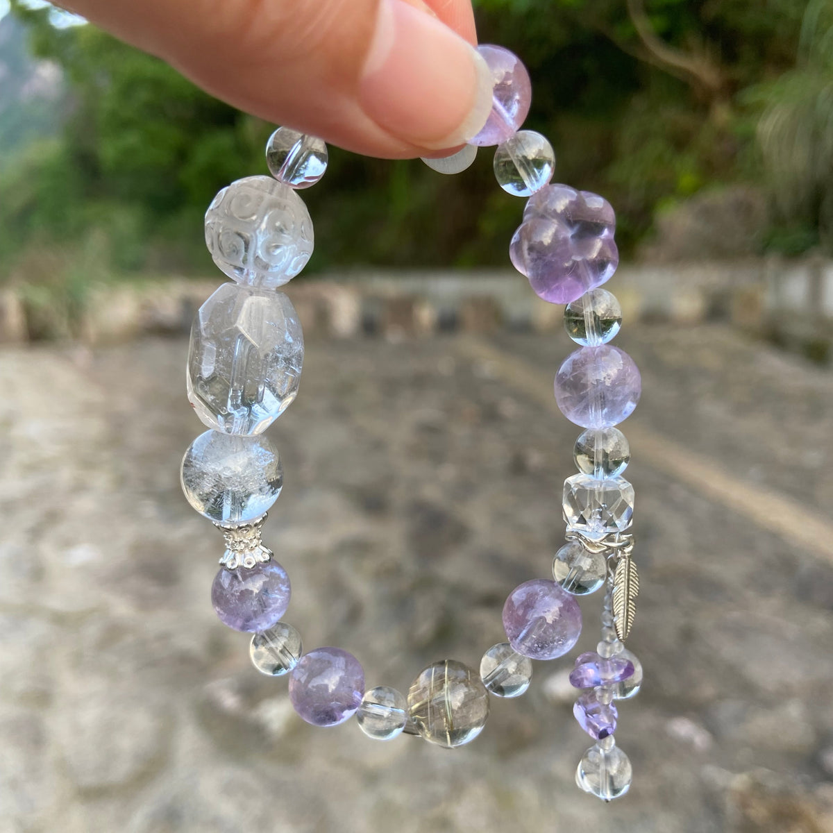 Youran Serenity Bracelet — Lavender Amethyst & Gold Rutilated Quartz by Jo's Art Jewelry