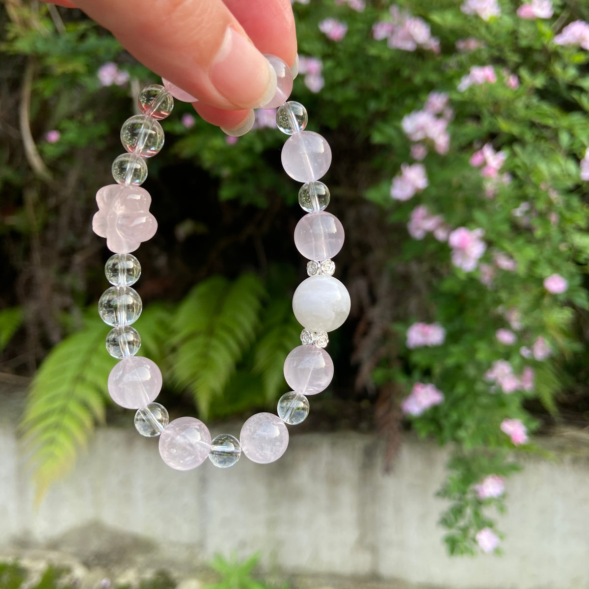 Liuguang . Love Bracelet — Mozambique Star Rose Quartz & White Snowflake Phantom Quartz by Jo's Art Jewelry