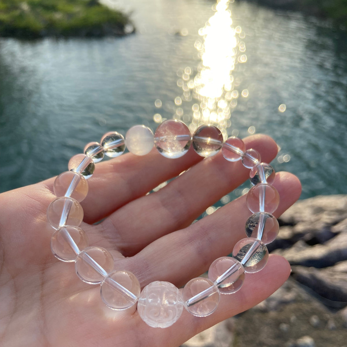 Yunqi healing crystal bracelet — White Azeztulite, Blue Moonstone & Gold Rutilated Quartz | Jo's Art Jewelry