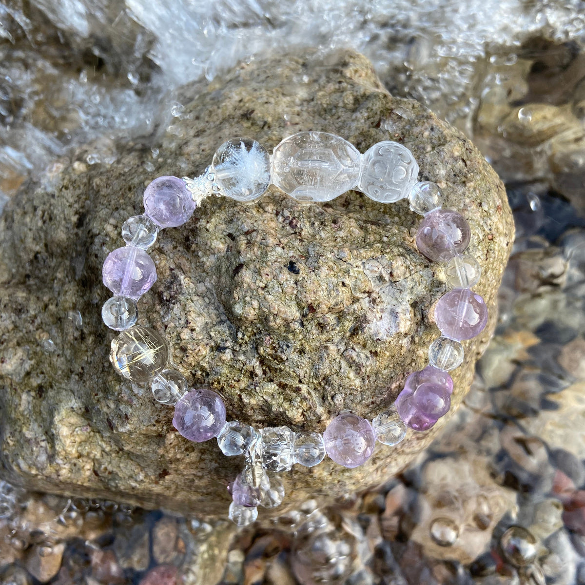 Youran · Serenity Bracelet | Lavender Amethyst · Gold Rutilated Quartz · Clear Quartz | Original Design