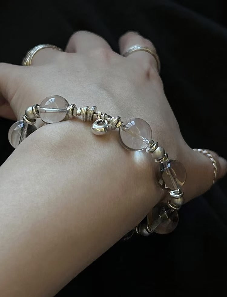 Non-Returnable | Floating Light Sand |  Original Natural Brazilian Old Mine White Crystal 925 Handmade Silver Ancient Craft Beads