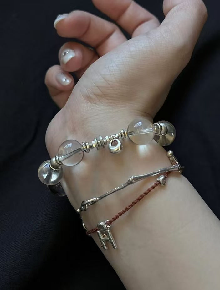Non-Returnable | Floating Light Sand |  Original Natural Brazilian Old Mine White Crystal 925 Handmade Silver Ancient Craft Beads