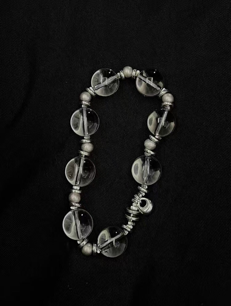 Non-Returnable | Floating Light Sand |  Original Natural Brazilian Old Mine White Crystal 925 Handmade Silver Ancient Craft Beads