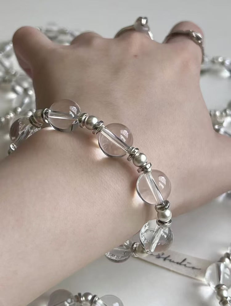 Non-Returnable | Floating Light Sand |  Original Natural Brazilian Old Mine White Crystal 925 Handmade Silver Ancient Craft Beads