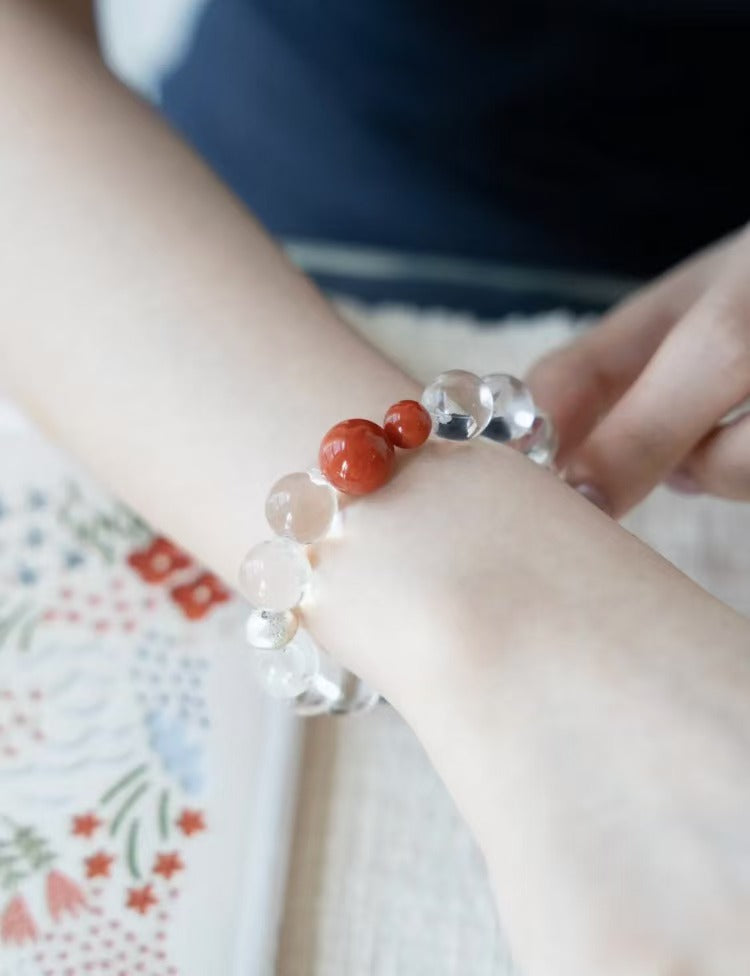 JO | <Danting> Handmade White Crystal Nanhong 925 Pure Silver Chinese Style Bracelet Niche Cool Aesthetic