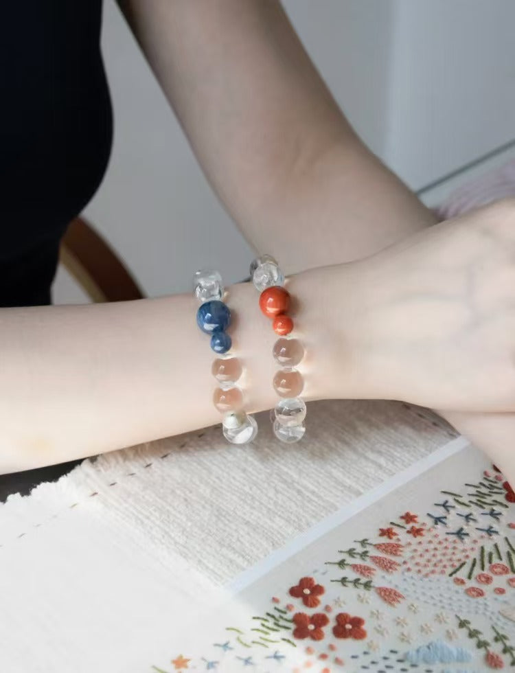 JO | <Danting> Handmade White Crystal Nanhong 925 Pure Silver Chinese Style Bracelet Niche Cool Aesthetic