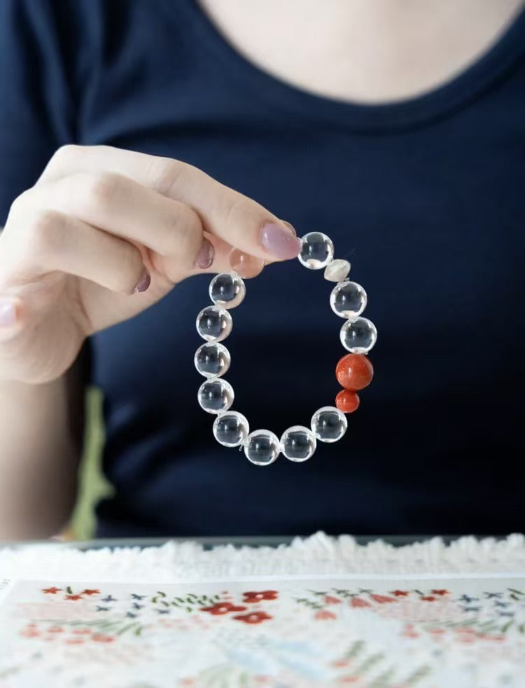 JO | <Danting> Handmade White Crystal Nanhong 925 Pure Silver Chinese Style Bracelet Niche Cool Aesthetic