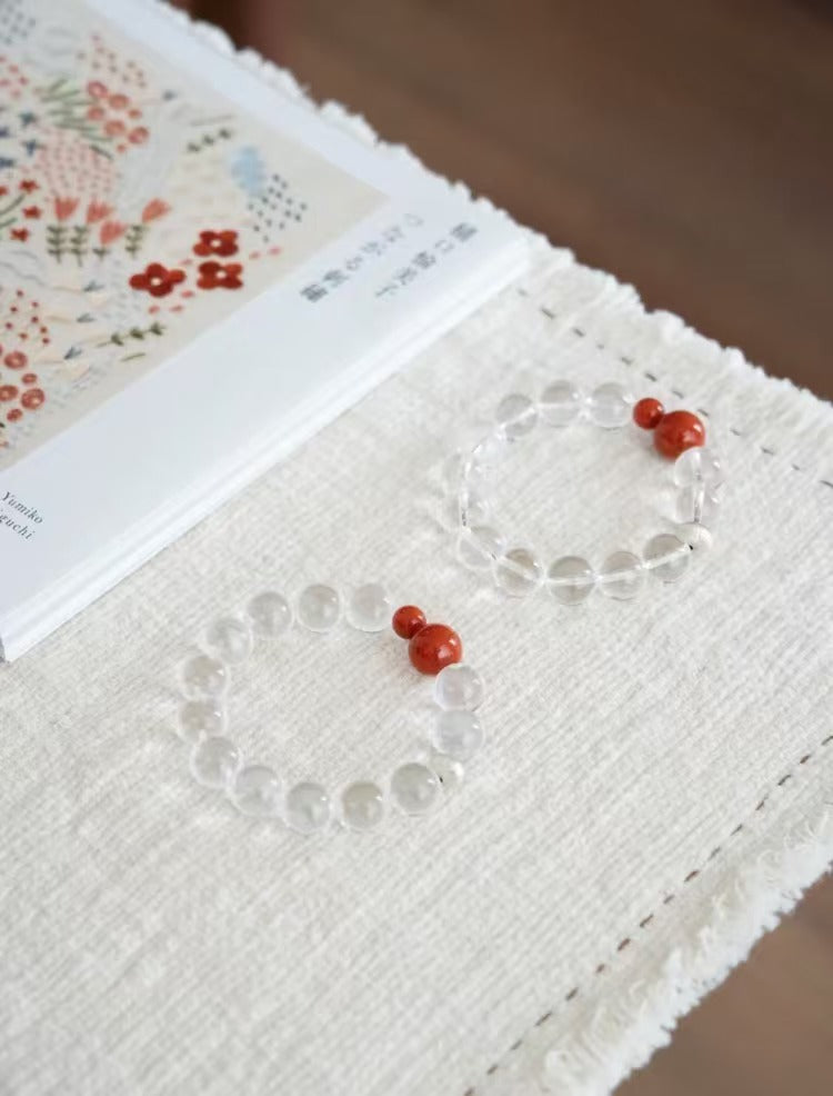 JO | <Danting> Handmade White Crystal Nanhong 925 Pure Silver Chinese Style Bracelet Niche Cool Aesthetic