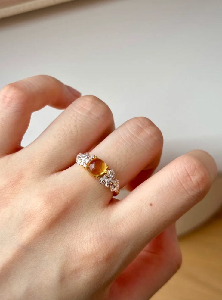 【Money Flower】Ring · Brazilian Citrine (No Dyeing No Enhancement) · Solid 925 Silver · Thick Real Gold Plating