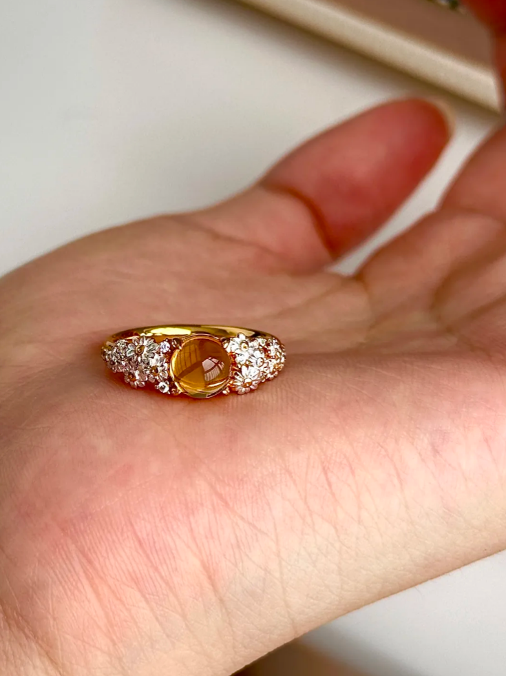【Money Flower】Ring · Brazilian Citrine (No Dyeing No Enhancement) · Solid 925 Silver · Thick Real Gold Plating