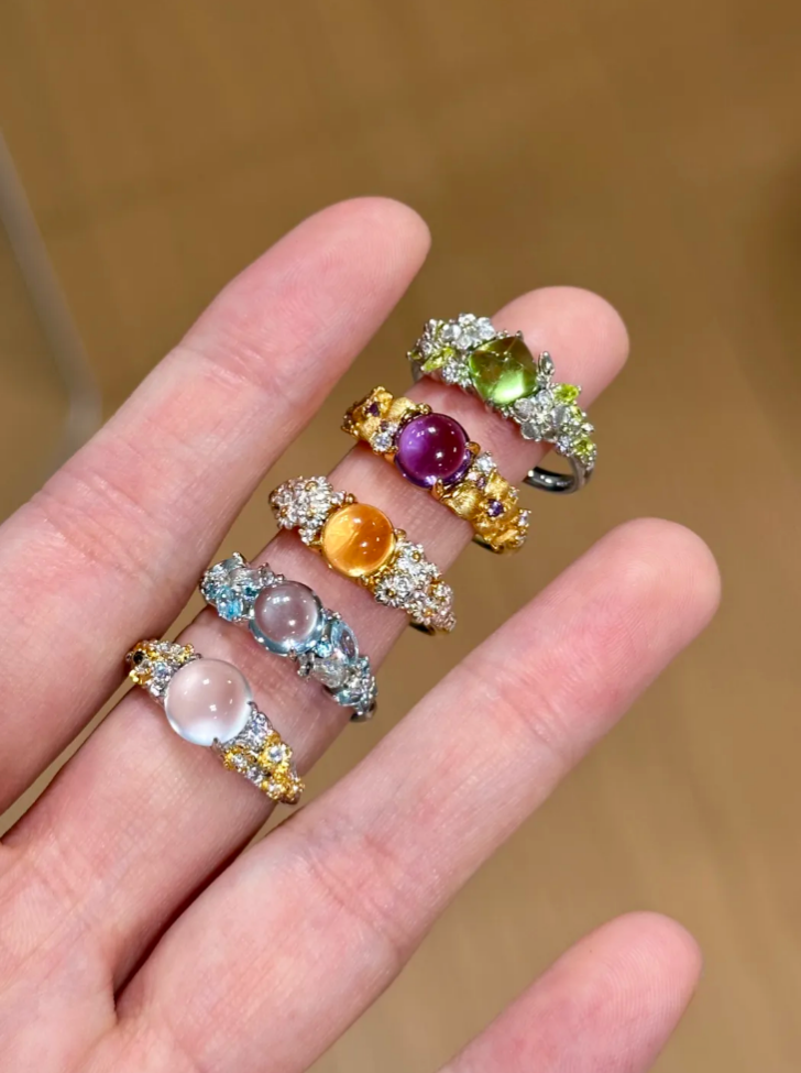 【Money Flower】Ring · Brazilian Citrine (No Dyeing No Enhancement) · Solid 925 Silver · Thick Real Gold Plating