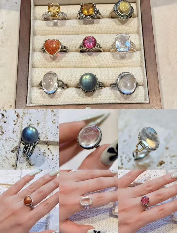 Natural Stone S925 Silver Handmade Custom Ring【No Appreciation Period, Note Ring Size When Ordering】