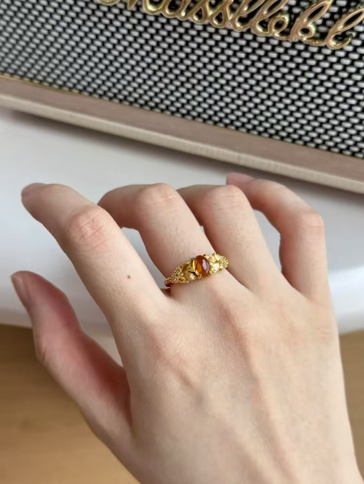[Harvest Wheat] Ring · Brazilian Citrine (Unheated & Untreated) · 925 Sterling Silver · Thick Gold Plated