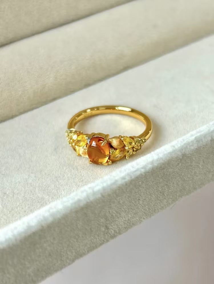 [Harvest Wheat] Ring · Brazilian Citrine (Unheated & Untreated) · 925 Sterling Silver · Thick Gold Plated