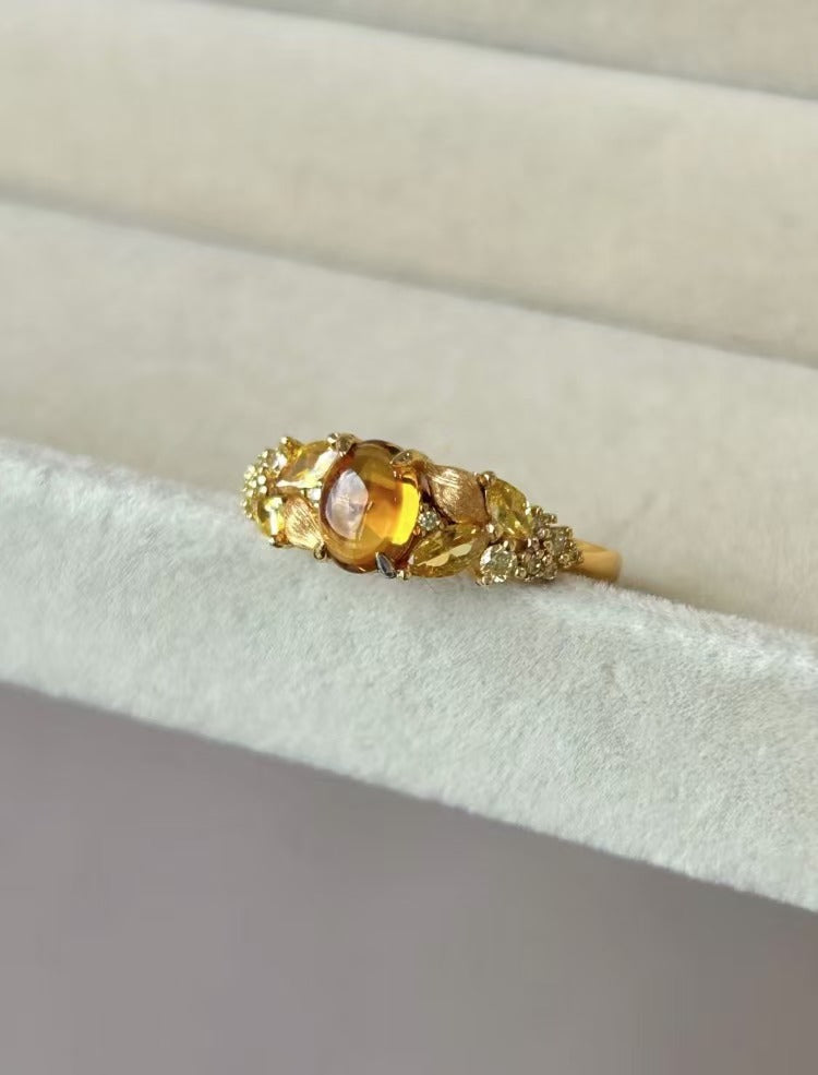 [Harvest Wheat] Ring · Brazilian Citrine (Unheated & Untreated) · 925 Sterling Silver · Thick Gold Plated