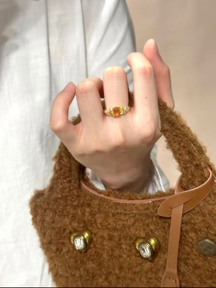 [Harvest Wheat] Ring · Brazilian Citrine (Unheated & Untreated) · 925 Sterling Silver · Thick Gold Plated