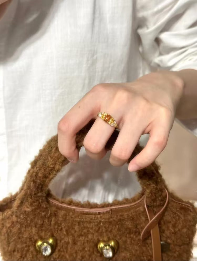 [Harvest Wheat] Ring · Brazilian Citrine (Unheated & Untreated) · 925 Sterling Silver · Thick Gold Plated