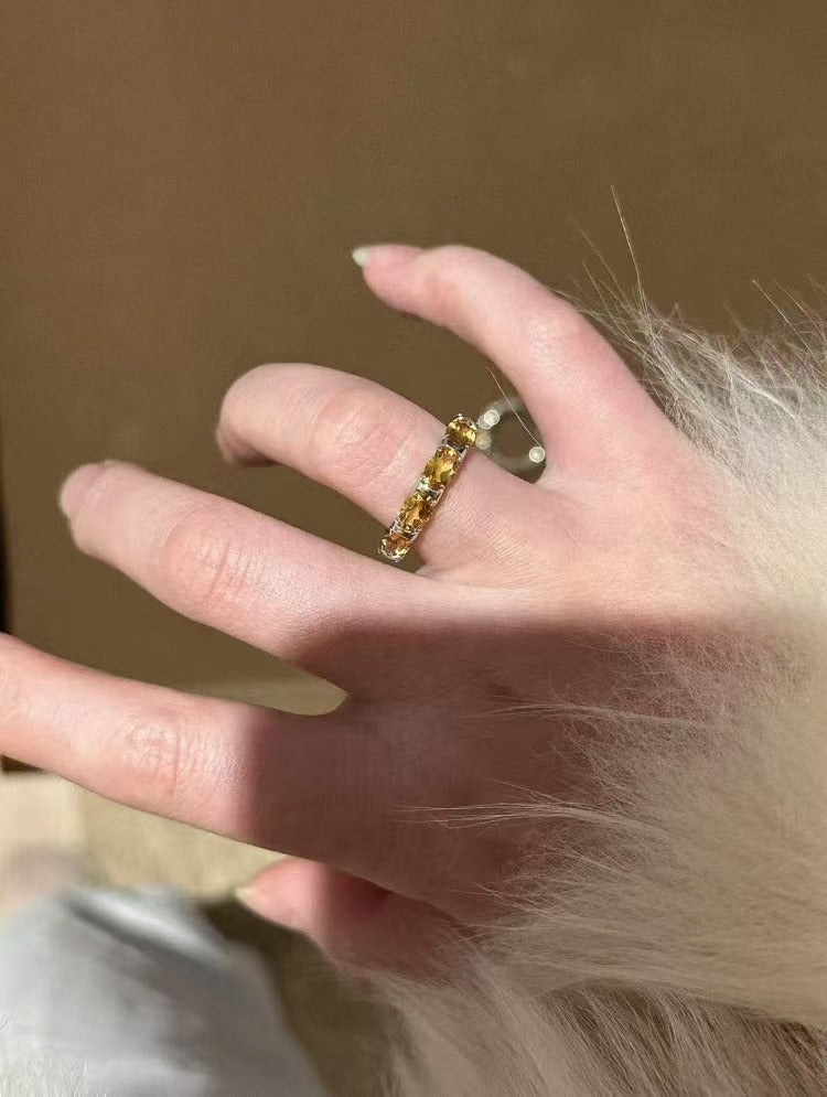 Citrine Coiled Ring 925 Sterling Silver Adjustable Stackable Birthday Gift for Women