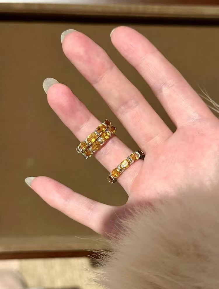 Citrine Coiled Ring 925 Sterling Silver Adjustable Stackable Birthday Gift for Women