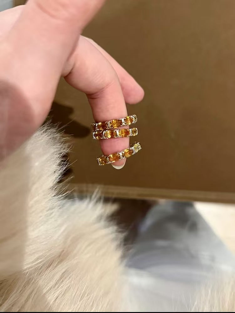 Citrine Coiled Ring 925 Sterling Silver Adjustable Stackable Birthday Gift for Women