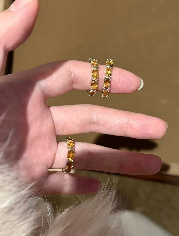 Citrine Coiled Ring 925 Sterling Silver Adjustable Stackable Birthday Gift for Women