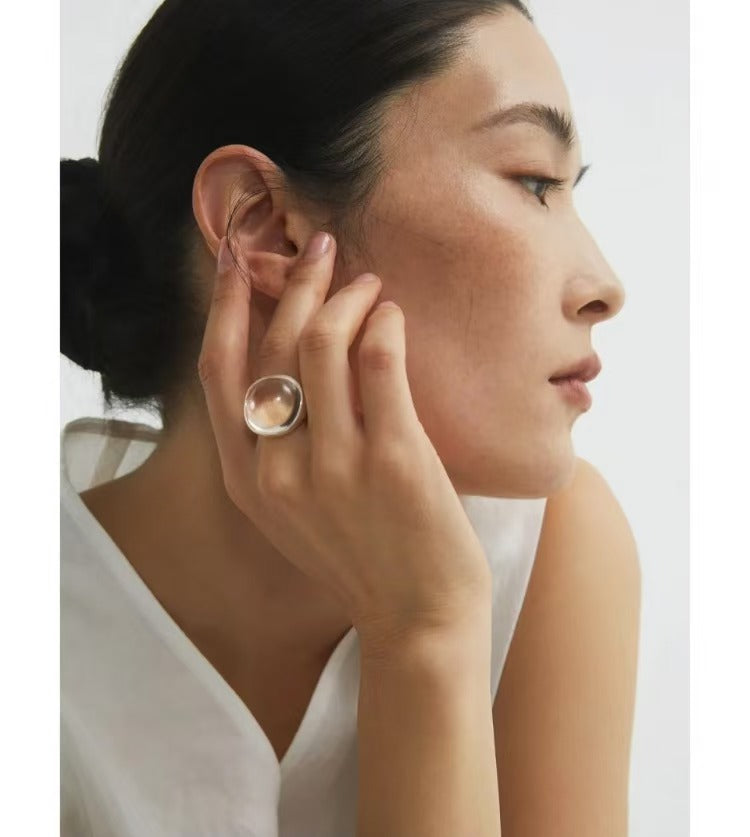 Spring Summer White Crystal Ring Square Tail Ring Minimalist Index Finger Ring Luxury Statement Jewelry