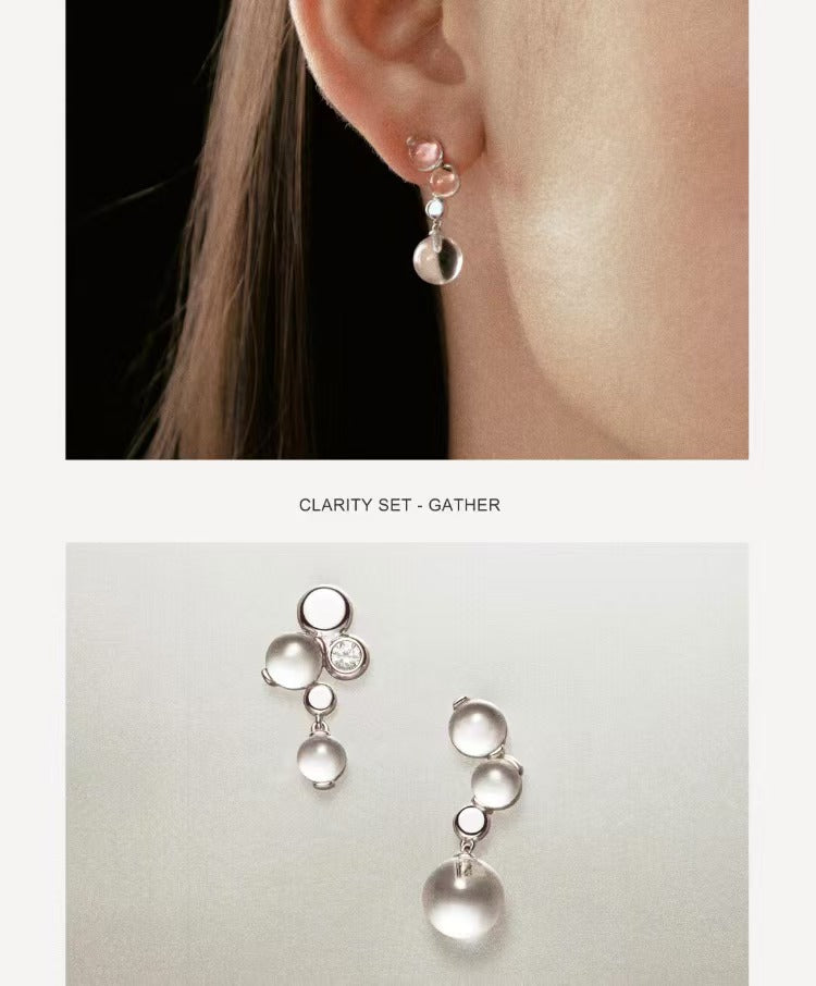 Hesheng Micro-Cluster Natural White Crystal Earrings Teardrop Asymmetric Luxury Statement Jewelry