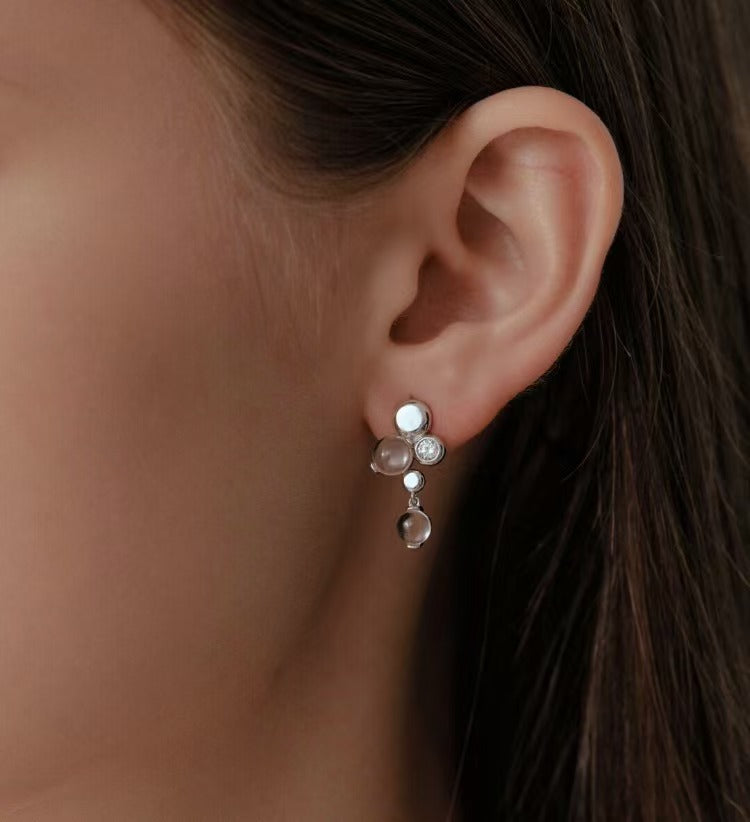 Hesheng Micro-Cluster Natural White Crystal Earrings Teardrop Asymmetric Luxury Statement Jewelry