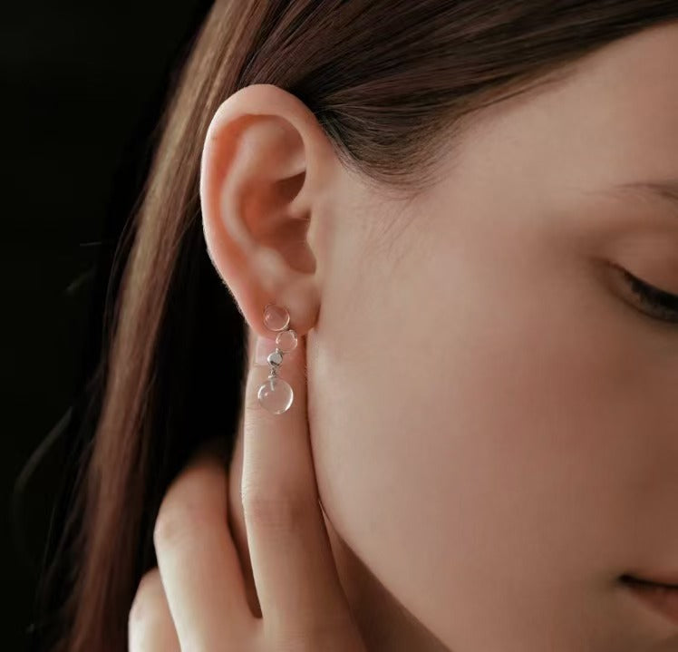 Hesheng Micro-Cluster Natural White Crystal Earrings Teardrop Asymmetric Luxury Statement Jewelry