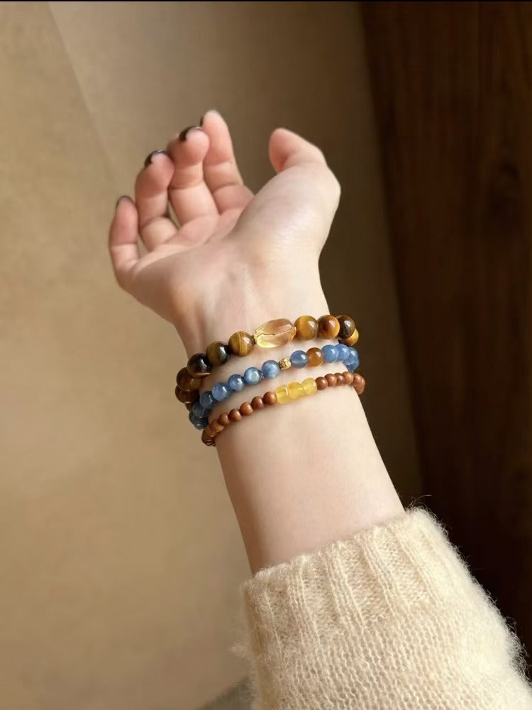 Mountain Moon - New Chinese Style Tiger's Eye & Kyanite Healing Bracelet
