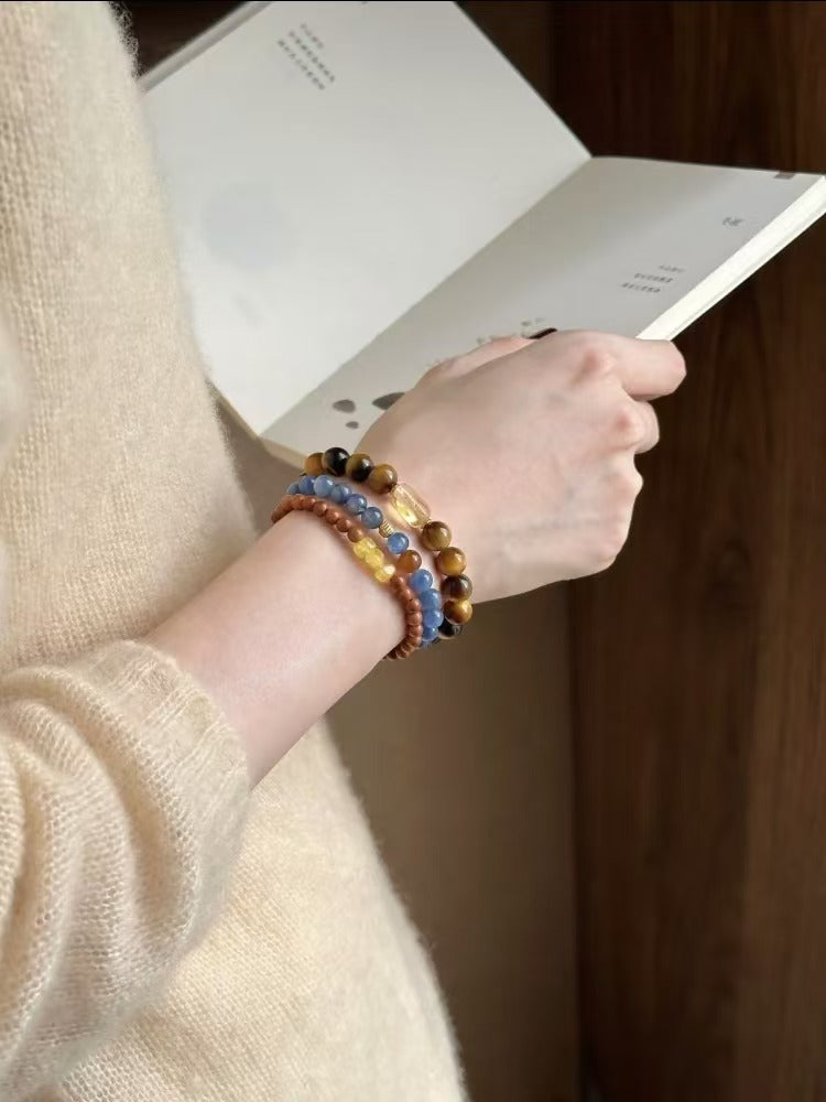 Mountain Moon - New Chinese Style Tiger's Eye & Kyanite Healing Bracelet