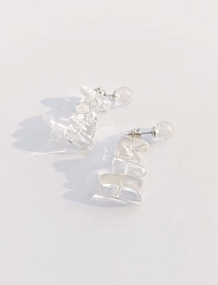 Natural Irregular White Crystal Earrings Convertible 2-in-1 Earrings
