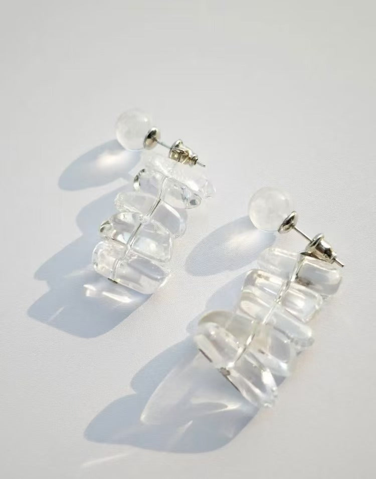Natural Irregular White Crystal Earrings Convertible 2-in-1 Earrings