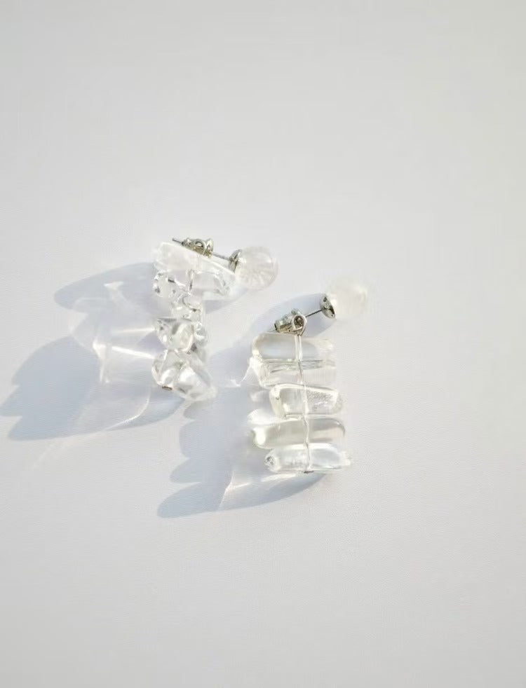 Natural Irregular White Crystal Earrings Convertible 2-in-1 Earrings