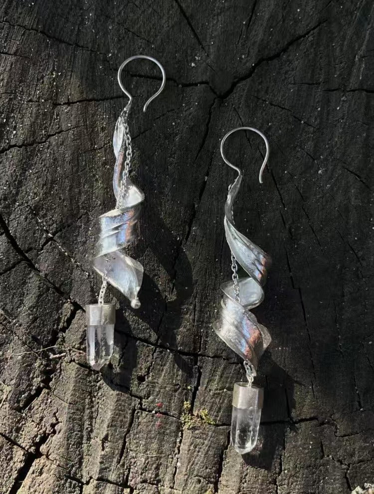 Spiral of Light / Handmade 925 Silver Crystal Spiral Earrings