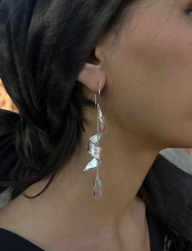 Spiral of Light / Handmade 925 Silver Crystal Spiral Earrings
