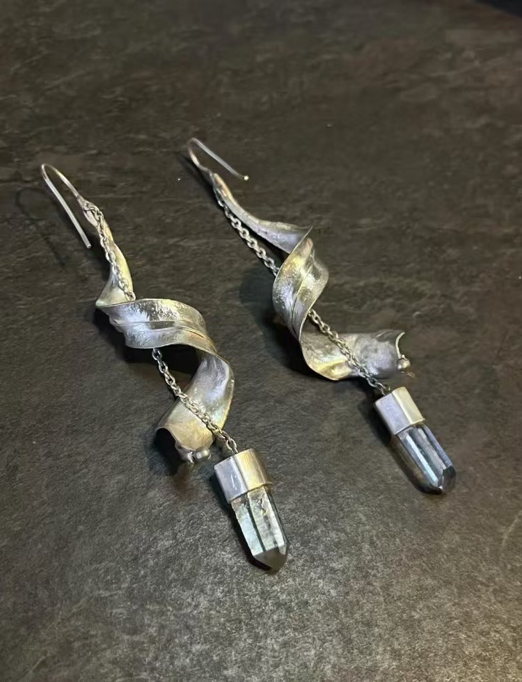 Spiral of Light / Handmade 925 Silver Crystal Spiral Earrings