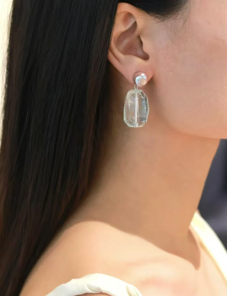 Natural Pearl Green Crystal Earrings