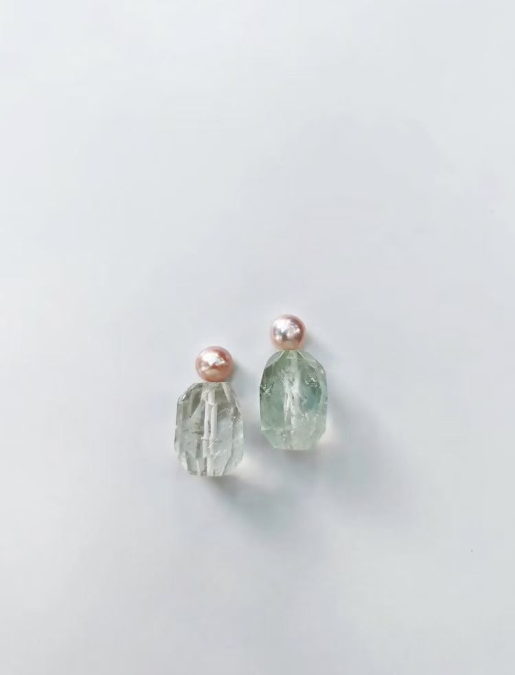 Natural Pearl Green Crystal Earrings