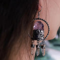 Nepal 925 Silver Handmade Vintage Ganesha Mountain White Crystal Purple Crystal Dreamcatcher Earrings (Pair)