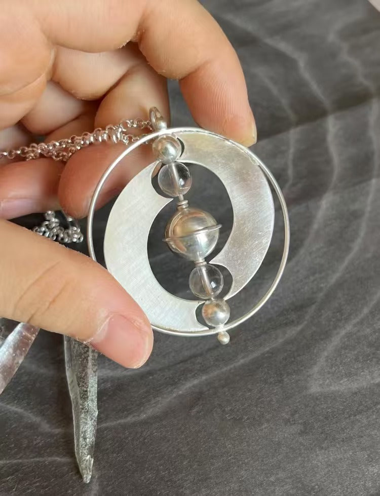 Universe in the Heart / Handmade Crystal Necklace Pendant 925 Silver