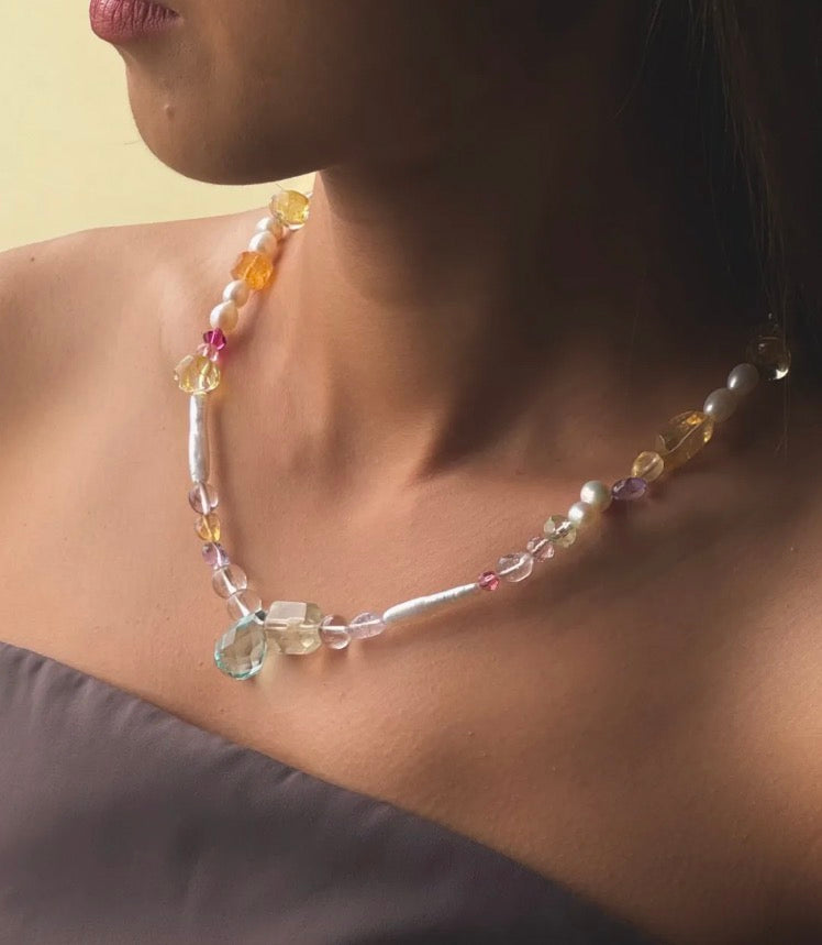 Colorful Crystal Necklace | Original Art Design Women's Vintage Neck Chain Clavicle Chain Accessory