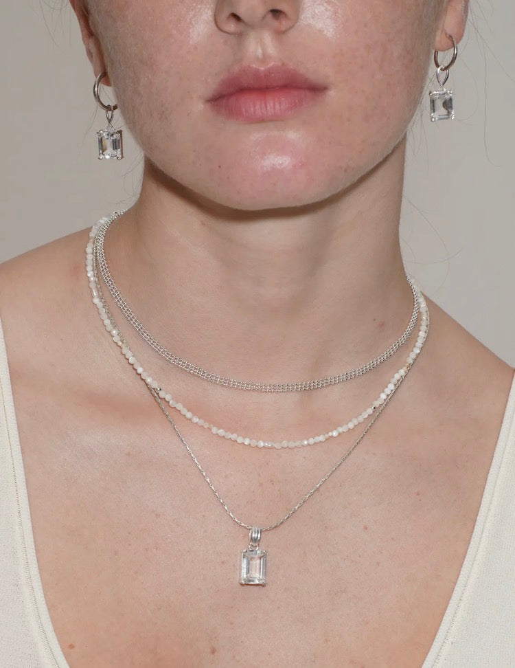 Cube Natural White Crystal Necklace Layered Niche Original Design Gift Premium Women's Accessory