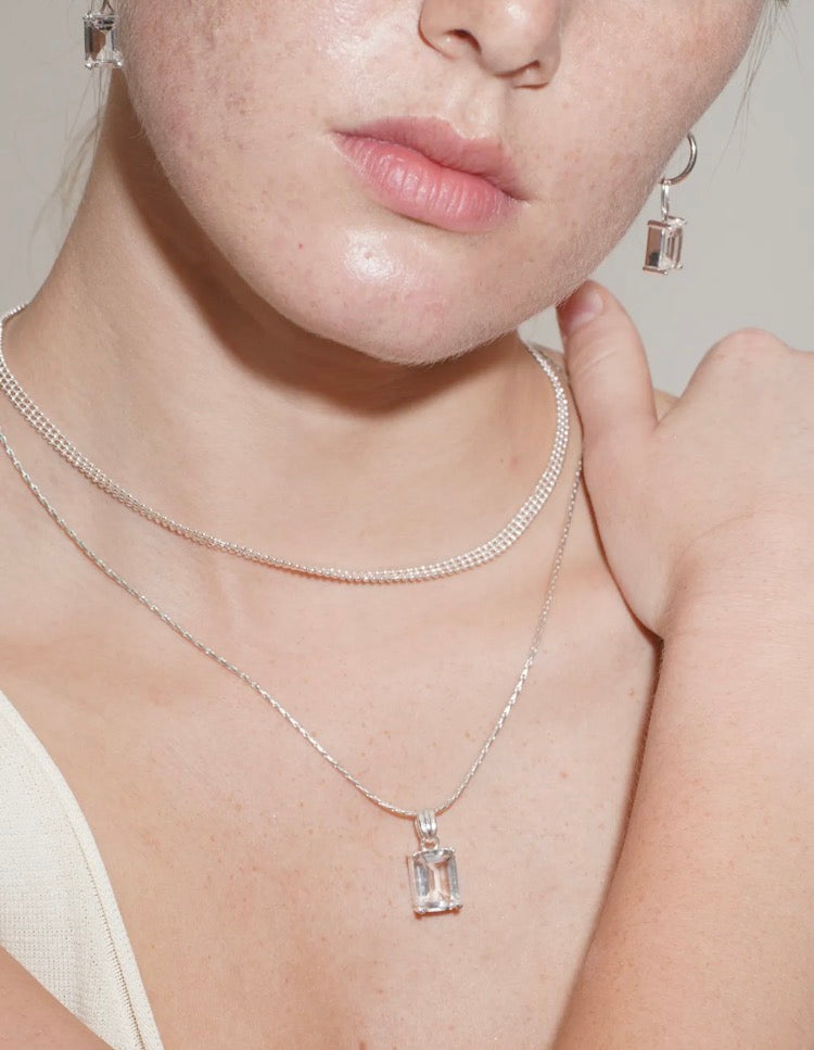 Cube Natural White Crystal Necklace Layered Niche Original Design Gift Premium Women's Accessory