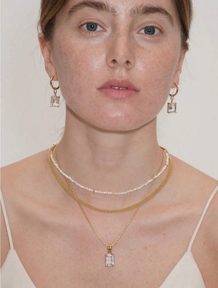 Cube Natural White Crystal Necklace Layered Niche Original Design Gift Premium Women's Accessory