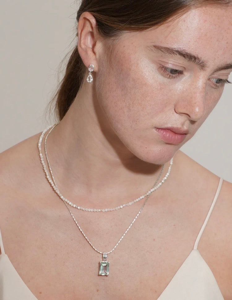 Cube Natural White Crystal Necklace Layered Niche Original Design Gift Premium Women's Accessory