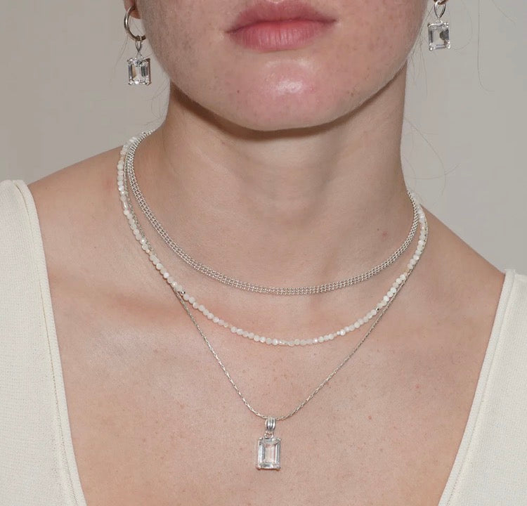 Cube Natural White Crystal Necklace Layered Niche Original Design Gift Premium Women's Accessory