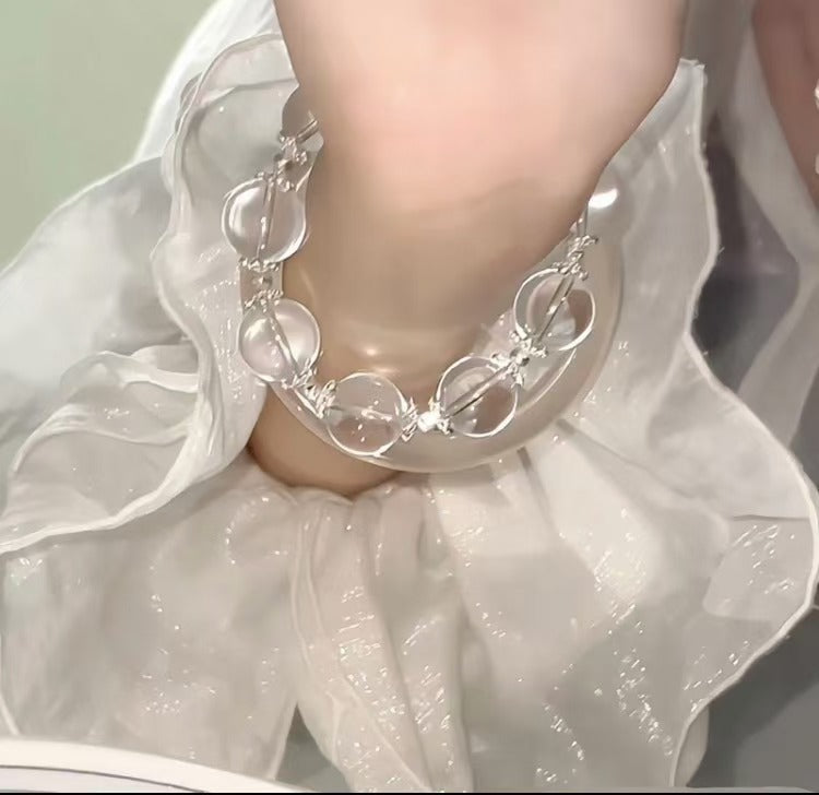 [Rhine River] Original Design White Crystal Bracelet - Elegant Transparent Flash Card 15 Silver-Plated Accessories