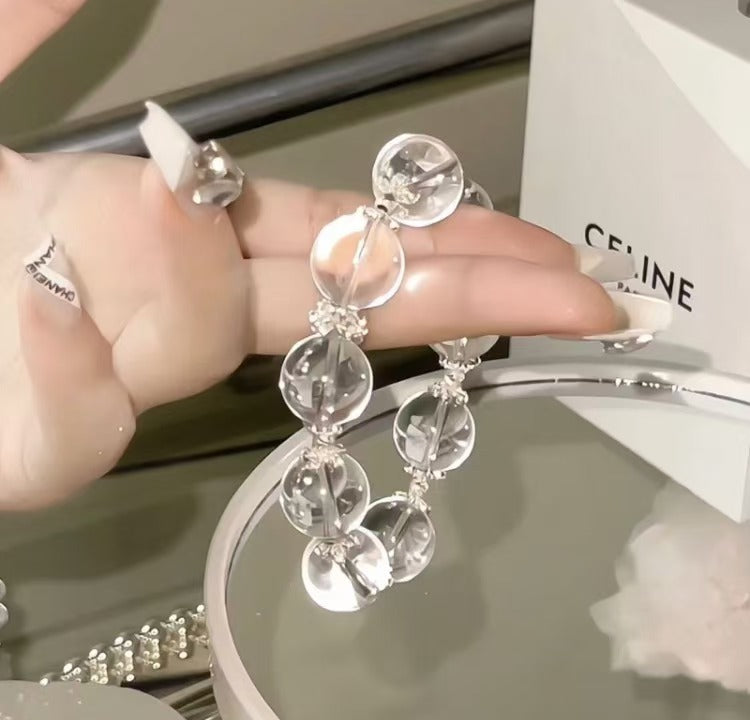 [Rhine River] Original Design White Crystal Bracelet - Elegant Transparent Flash Card 15 Silver-Plated Accessories