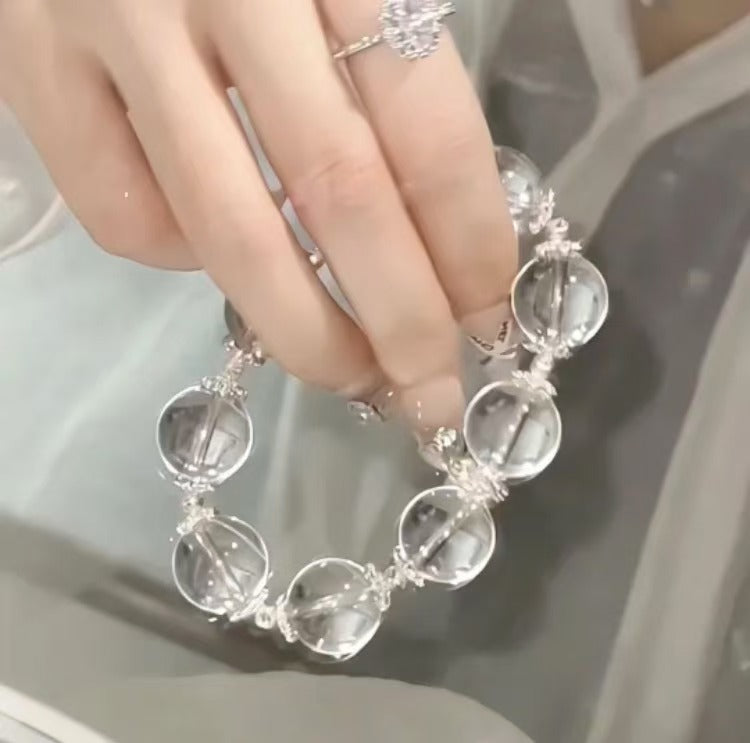 [Rhine River] Original Design White Crystal Bracelet - Elegant Transparent Flash Card 15 Silver-Plated Accessories